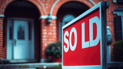House sale sign in Britain with 'Sold' status