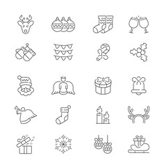 Christmas doodles Festive line art icons