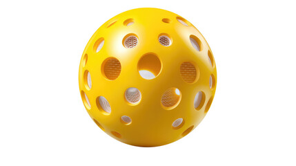 Obraz premium Pickleball's Core: A close-up studio shot of a yellow pickleball, its perforated surface creating a captivating textural pattern