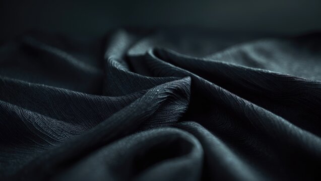 Black fabric texture backdrop. Textile material used in furniture and interior design.
