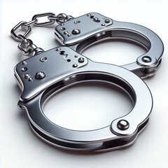 Handcuffs, metal cuffs used by police for arrest and security, isolated on white