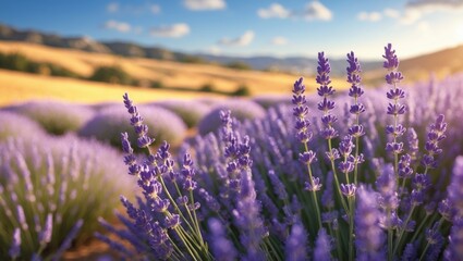 Obraz premium Breathtaking dawn landscape featuring a lavender field in Provence, France, emphasizing the foreground.