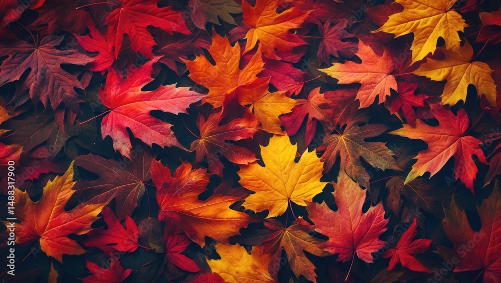 Poster Seamless background of fall leaves - texture pattern for continuous replication.