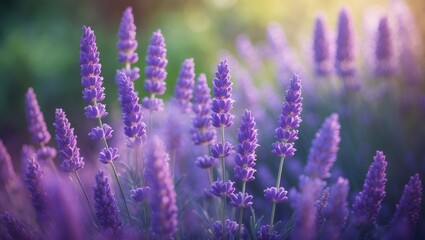 Fototapeta premium Blooming lavender flowers with a natural background in close-up