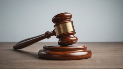 Close-up of a judge's gavel set against a background