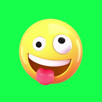 Playful emoji with winking expression animation, transparent 4K video, green screen