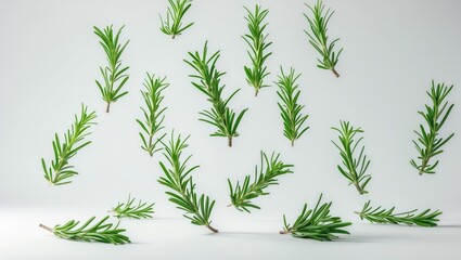 Fototapeta premium Rosemary Falling Against a White Background