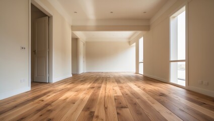 Obraz premium House interior showcasing a wide bedroom or living room with wood flooring