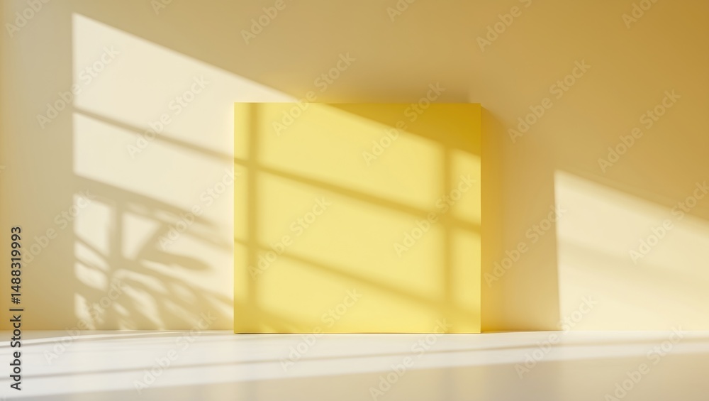 Poster Warm yellow backdrop with abstract texture and gentle shadows suitable for studio art and branding