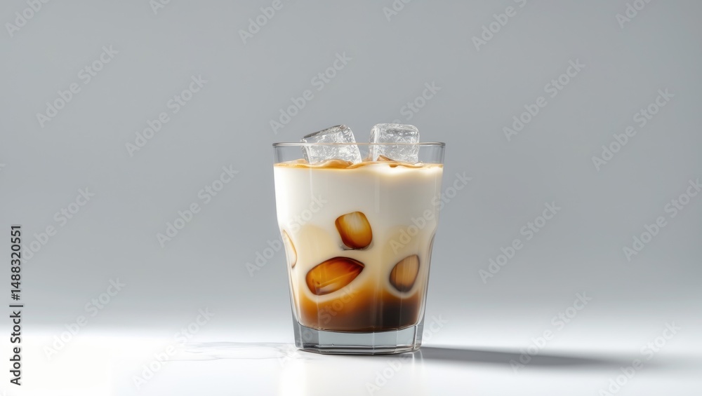 Poster chilled latte served in a glass with transparent background