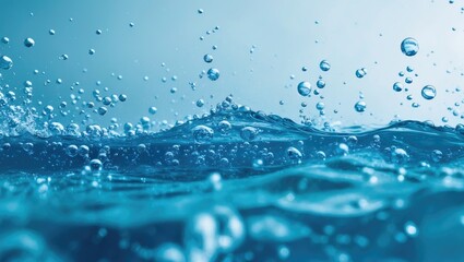 Pure blue water with floating bubbles on a natural background