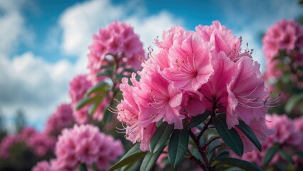 Pink azalea bush of Rhododendron in focus