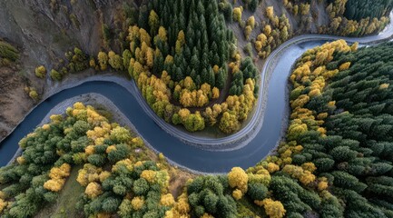 Serene River Curving Through Autumn Forest