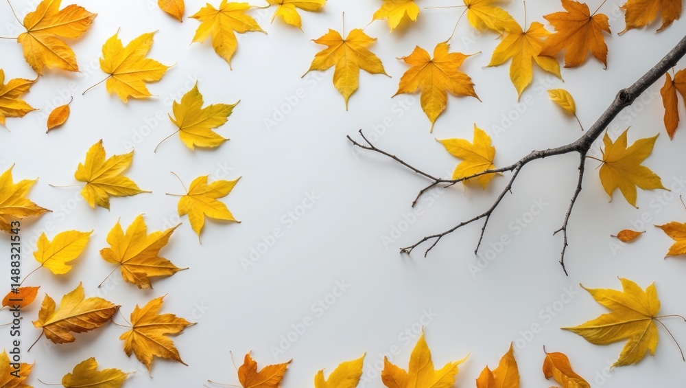Poster autumnal scene with fallen leaves and branches overhead minimal composition