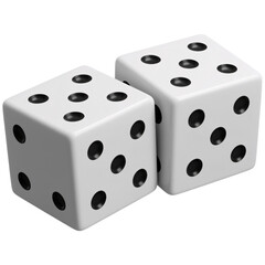 Two white dice with black spots isolated on a transparent background