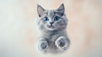 Obraz premium Fluffy Kitten with Blue Eyes, and Indoor.