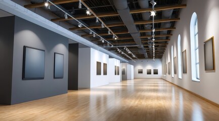 Modern Art Gallery Interior with Blank Canvases