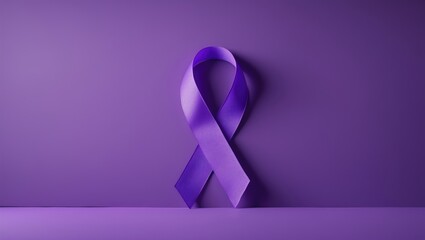 Purple ribbon against a purple background. Awareness for cancer protection. Concept. Blank space.