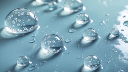 Close-up of transparent gel featuring bubbles. Application of facial gel cream. Gel cream texture. Product sample display.