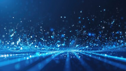 Fototapeta premium A shimmering digital particle display set against a blue technological background