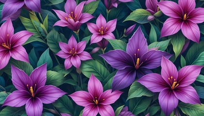 Fototapeta premium Purple Lilies in Full Bloom Floral Art Background