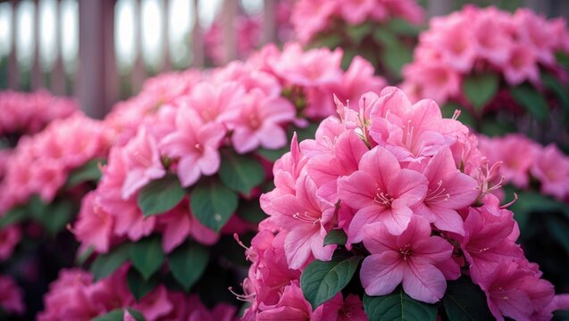 Stunning vibrant pink encore Azalea in bloom. Close-up view.