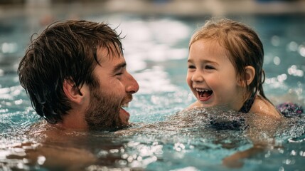 Happy father and daughter enjoying swimming pool time together, perfect for father's day