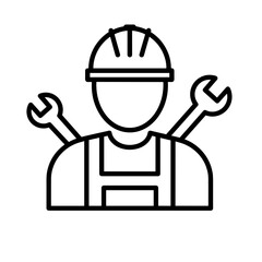 Hard hat worker with tools in an outline illustration style  