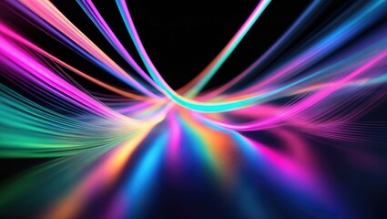 Blurred abstract lines and lights in rainbow colors on a dark background