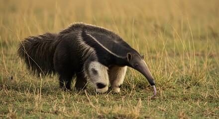 Giant Anteater Walking Grassy Field