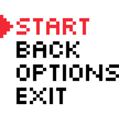 Game buttons. Game options menu pixel style. Game interface 