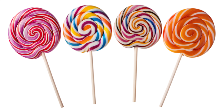 Set of spiral striped colorful lollipops isolated on transparent background.PNG