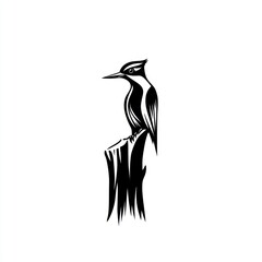 Obraz premium Woodpecker perched on tree stump, nature, wildlife, graphic art, design element