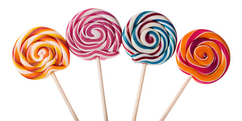 Set of spiral striped colorful lollipops isolated on transparent background.PNG