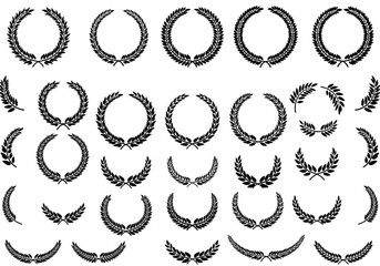 Vector Collection of Laurel Wreath Images Depicting Victory Honors Achievement Success Symbol Triumph and Decoration Featuring Various Olive Branches
