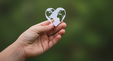 Person holding a paper cutout of the Earth in a heart shape