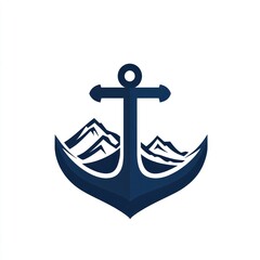 Mountain landscape anchor logo design, nautical symbol