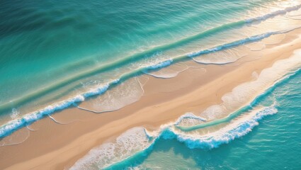 Bird's-eye view of a sandy beach and ocean waves