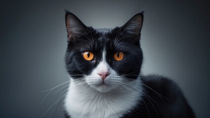 Fototapeta premium white and black cat featuring orange eyes