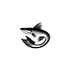 Black fish illustration, aquatic animal design, white background, seafood graphic, recipe website