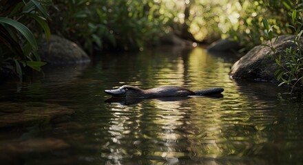 Obraz premium Platypus swimming wildlife photography in natural habitat river stream nature background image animal on transparent background