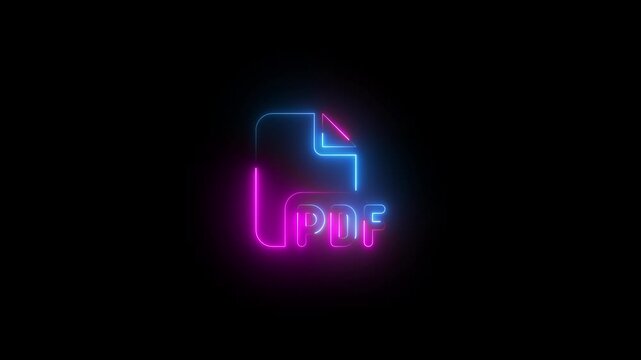 File pdf symbol icon animation neon glow on black background