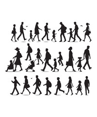 Fototapeta premium Happy family Illustrations Silhouette set. Silhouettes on isolated background.