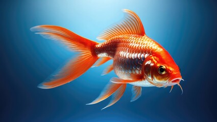 Underwater scene featuring a goldfish with a blue gradient background.