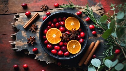 Ingredients arranged flat to create a cozy aroma at home with a DIY simmering potpourri for a layered backdrop.