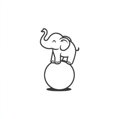 Happy elephant balancing on ball, white background, children's illustration