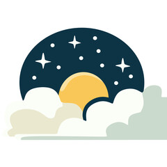 night sky view with moon covered by clouds and stars