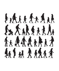 Happy family Illustrations Silhouette set. Silhouettes on isolated background.