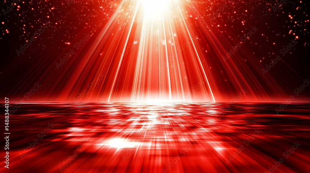 Canvas Prints red stage light beams reflect on a shiny surface, creating a dramatic background ideal for presentat
