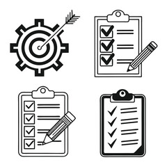 Productivity & Checklist Line Icon Set – Task Management Symbols for Workflow and Organization